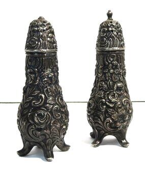 Vintage Salt And Peppers Shakers Viking EP Lead Ornate Design Decor Accent